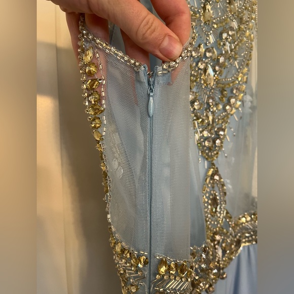 Ed Young Light Blue Formal Dress Beaded Sheer Back High Neck Lined Small - Picture 5 of 5